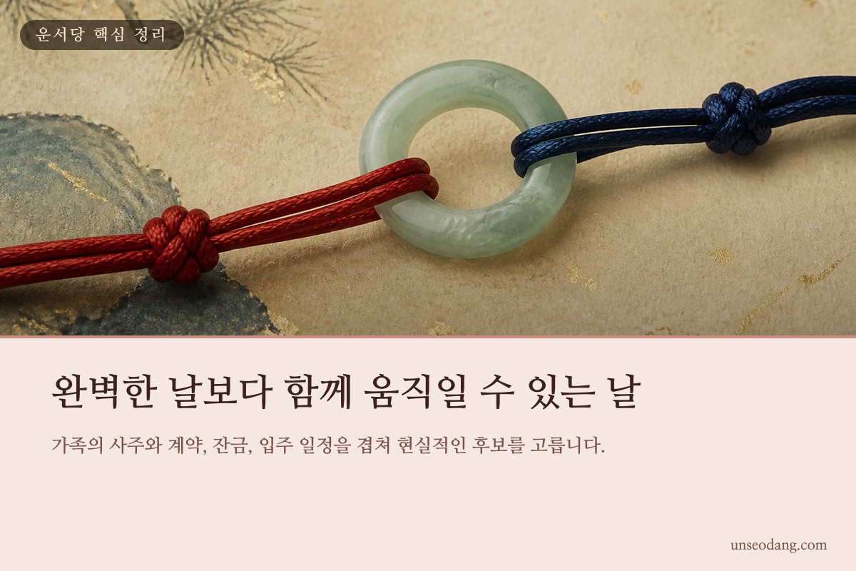 가족의 관계와 실제 이사 일정을 함께 맞추는 과정을 보여 주는 정리 카드