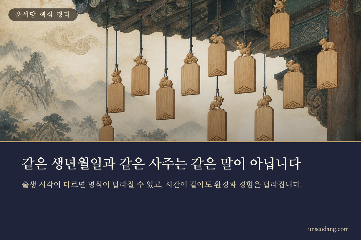같은 달력 날짜 옆에 서로 다른 시계와 생활 장면이 놓인 비교 이미지
