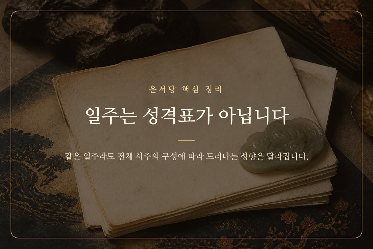 같은 일주 설명과 실제 성격의 차이를 기록한 서책 이미지 카드