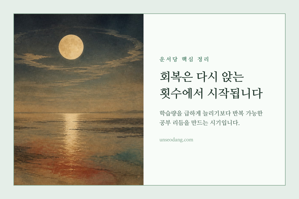 달의 변화와 이어지는 길로 공부 집중력의 회복을 나타낸 이미지