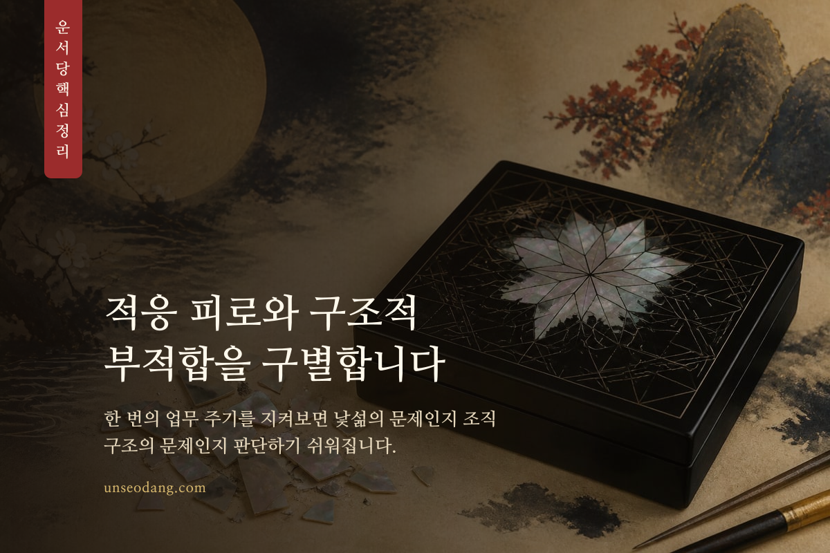 새로운 작업대에 도구를 정리하며 업무 방식에 적응하는 장면