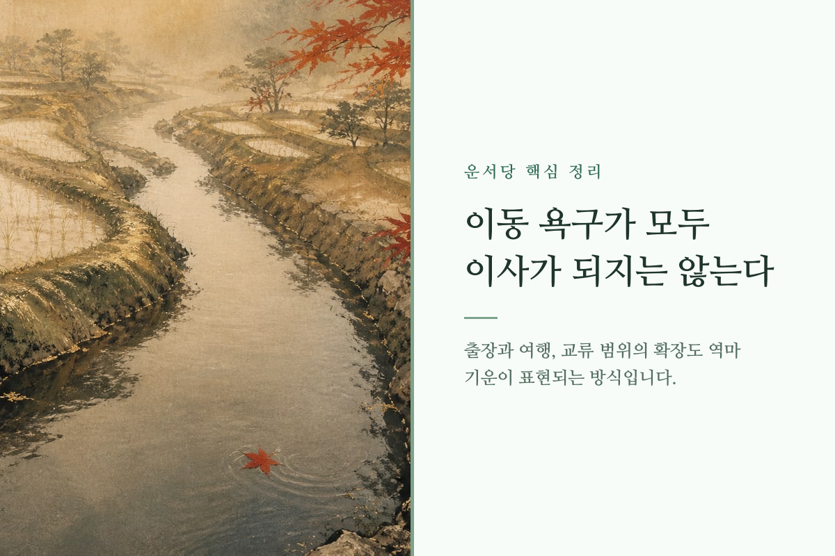 이동 성향과 실제 거주지 이전의 차이를 보여주는 이미지 카드