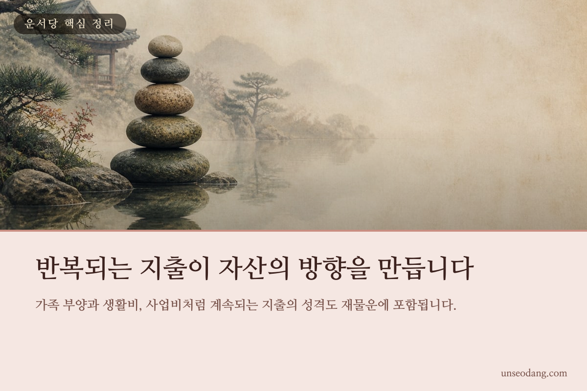 노후 자산과 반복적인 지출 습관의 관계를 정리한 이미지 카드