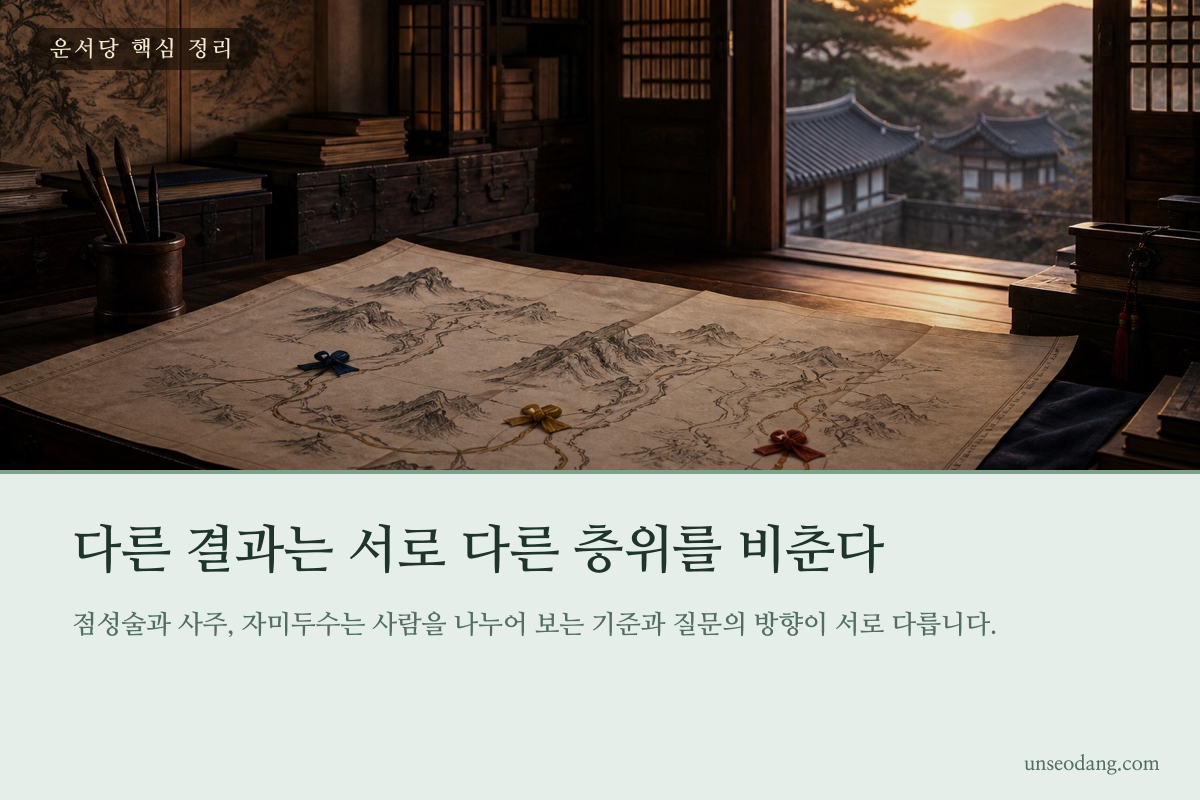 서로 다른 세 관점이 한 사람의 여러 면을 비추는 이미지