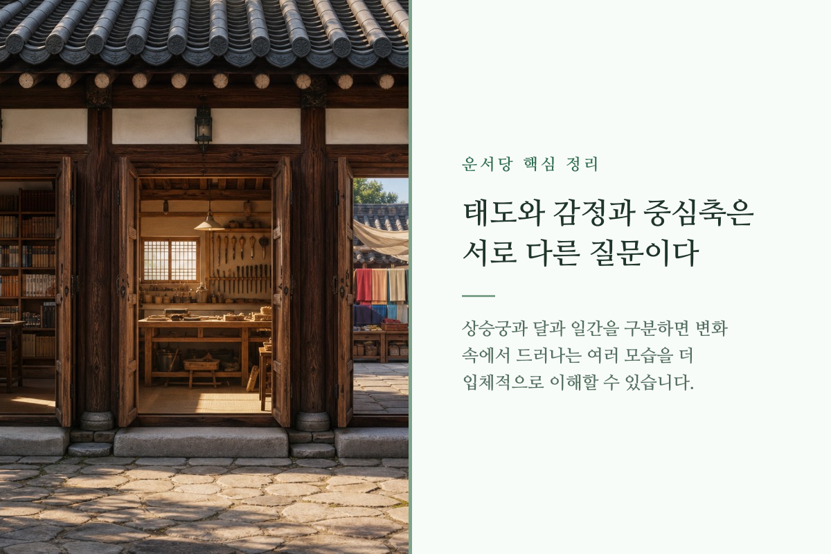 새로운 환경으로 향하는 길에서 태도와 감정과 중심 방향을 구분해 보여주는 이미지