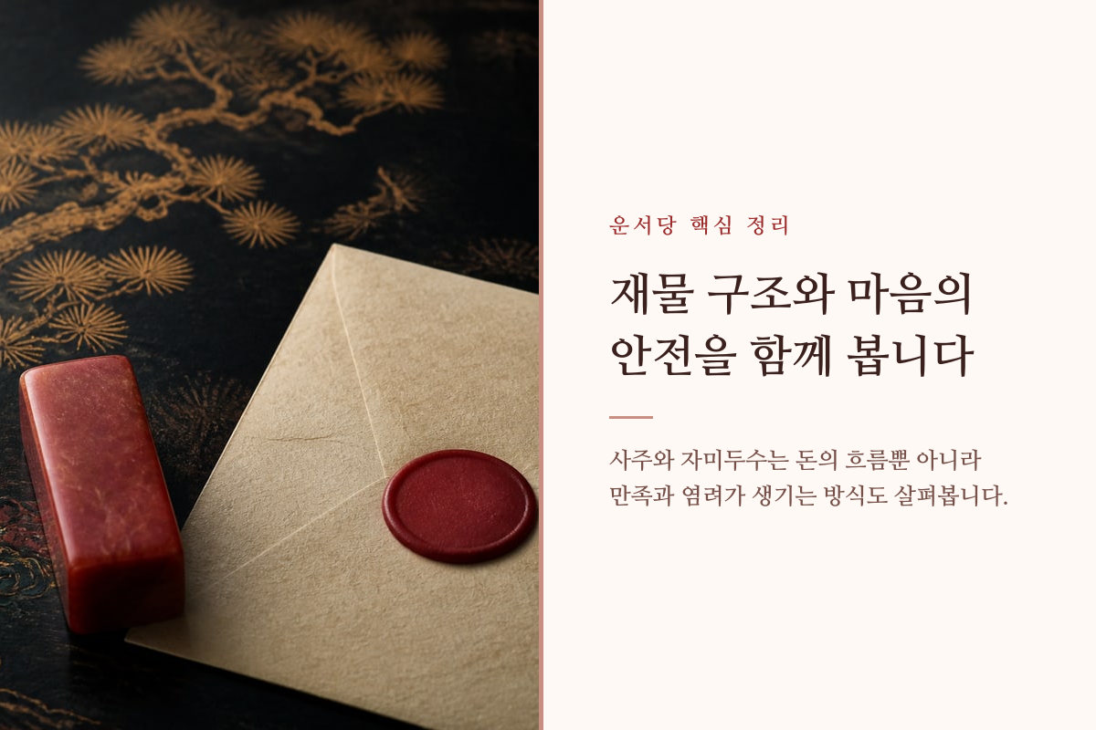 재물과 마음의 상태를 나란히 기록한 명리 서책 이미지