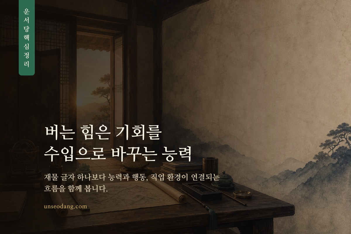 일의 기회가 수입으로 이어지는 과정을 표현한 재물운 핵심 정리 카드