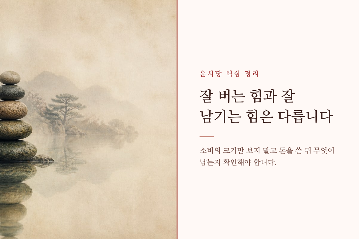 저축과 소비가 저울 양쪽에 놓여 균형을 이루는 재물 관리 이미지