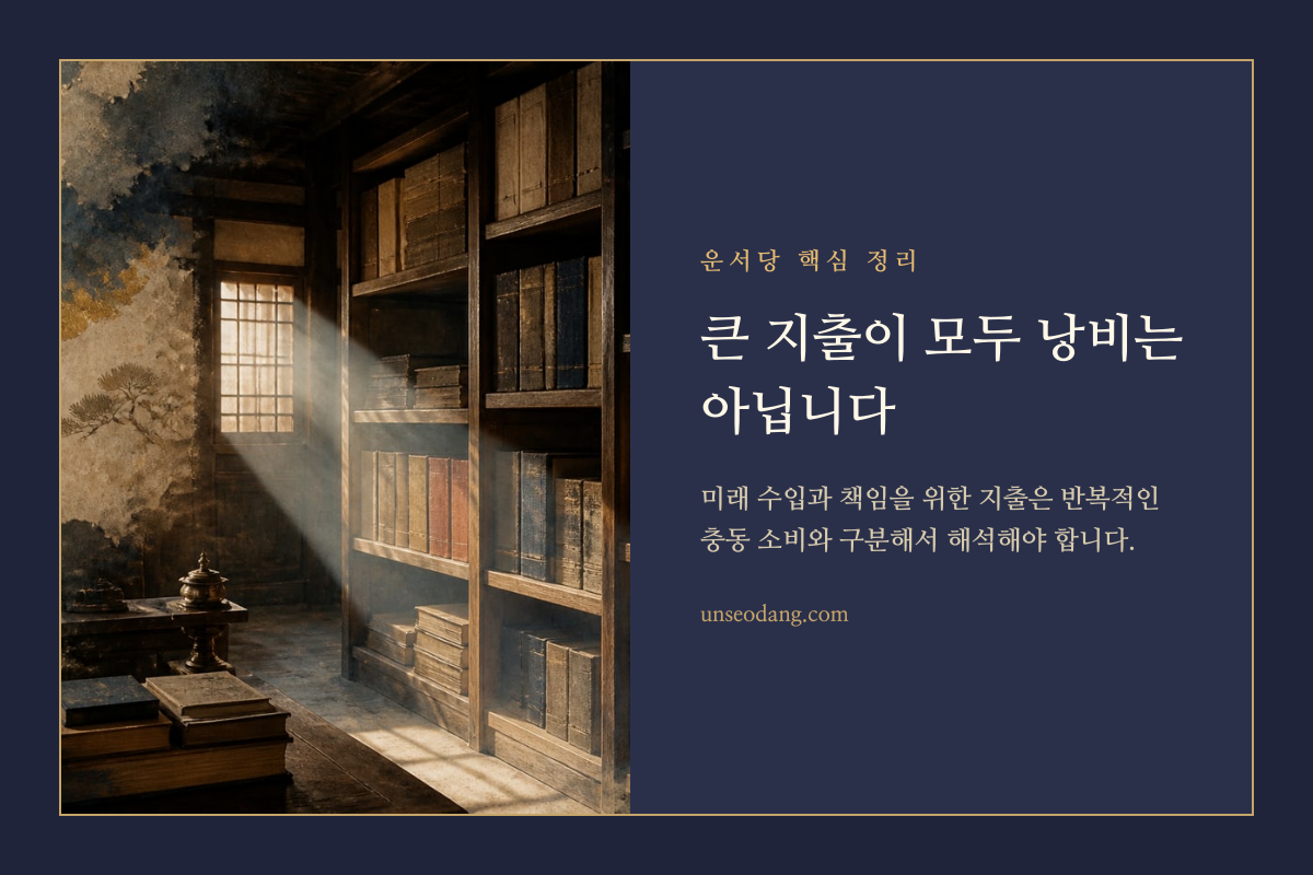 지출의 목적과 시기를 기록한 장부와 인장이 놓인 재물운 이미지