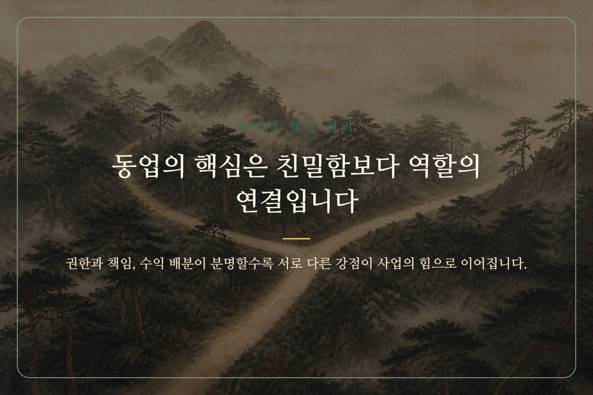 서로 다른 역할을 연결해 하나의 사업 구조를 만드는 동업 적성 핵심 정리 카드