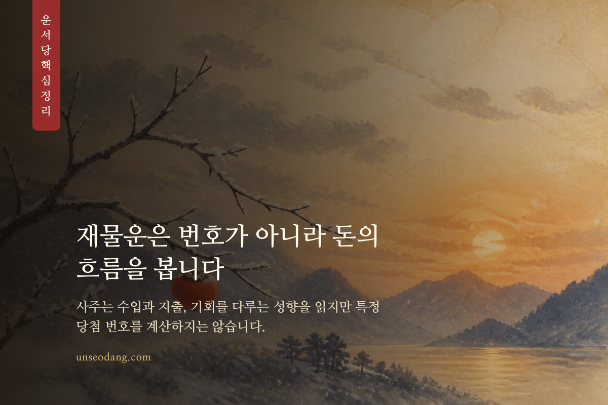 곳간과 동전의 흐름으로 사주의 재물운 범위를 표현한 이미지