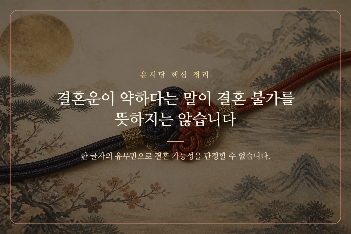 결혼운이 없다는 해석과 실제 결혼 가능성은 다르다는 내용의 카드