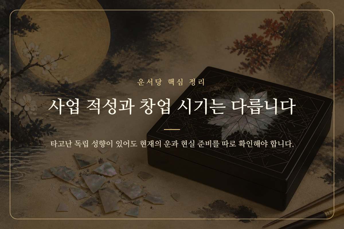 사업 적성과 창업 시기를 서로 다른 항목으로 보여 주는 작업대 이미지
