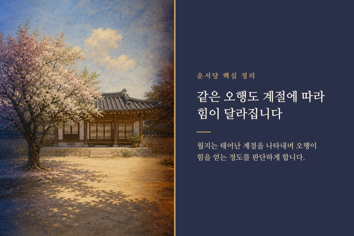 계절의 변화에 따라 오행의 힘이 달라지는 모습을 표현한 이미지