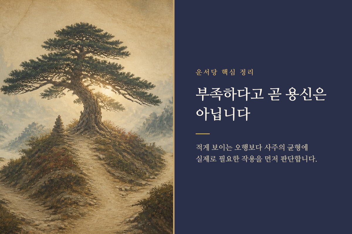 오행의 수량과 실제 균형 방향이 다를 수 있음을 보여 주는 나침반 이미지