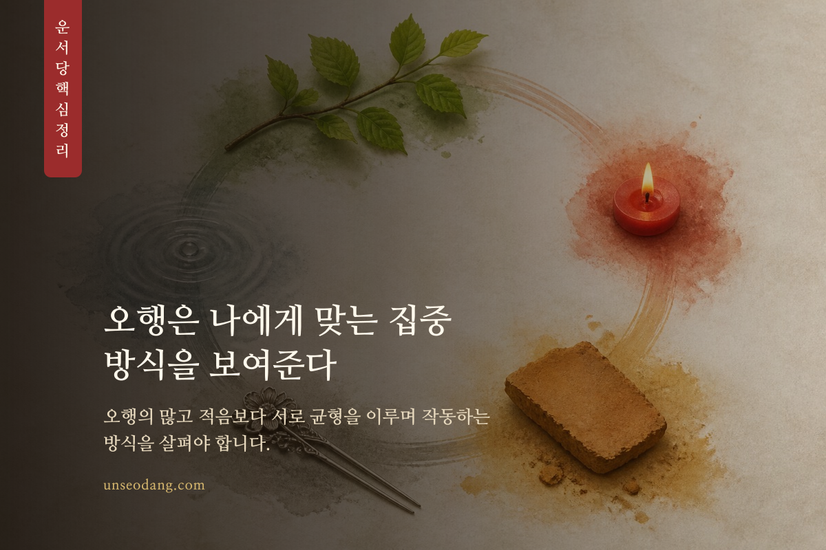 목 화 토 금 수 오행의 균형과 학습 방식을 정리한 이미지