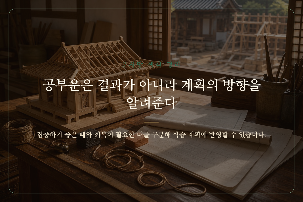 공부운을 활용해 수능 학습 계획의 방향을 조정하는 나침반 이미지