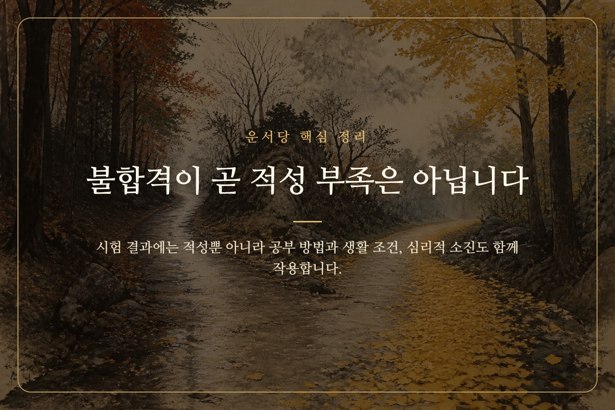 책상 앞에서 시험 결과와 진로 고민을 차분히 정리하는 장면
