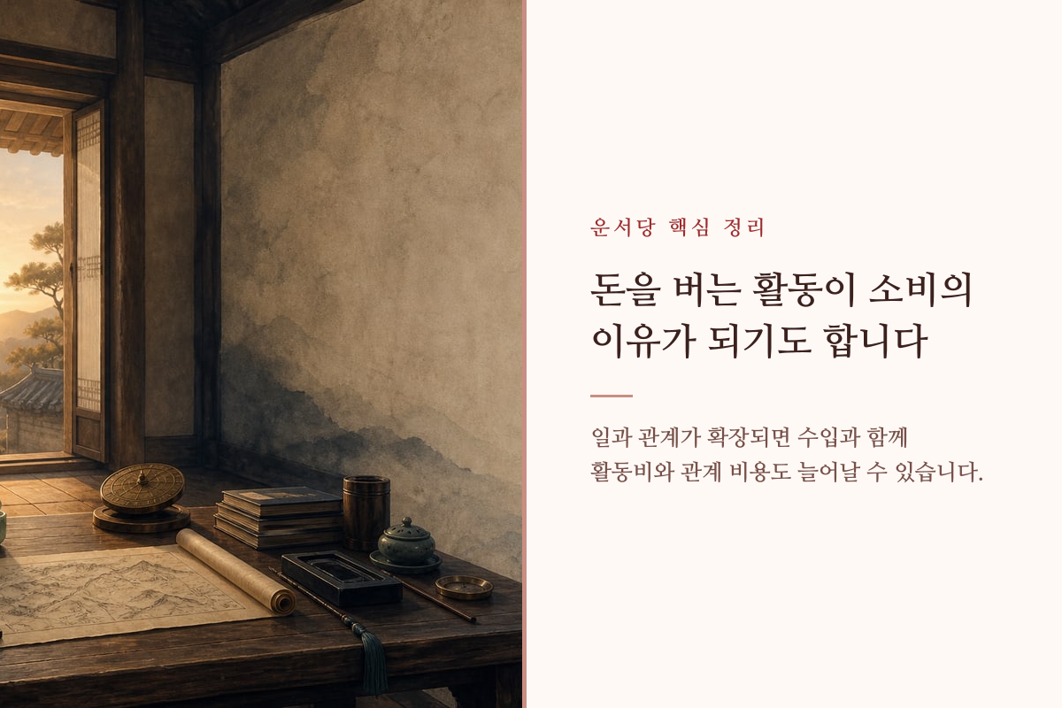 수입과 지출이 서로 다른 방향으로 갈라지는 길을 표현한 이미지