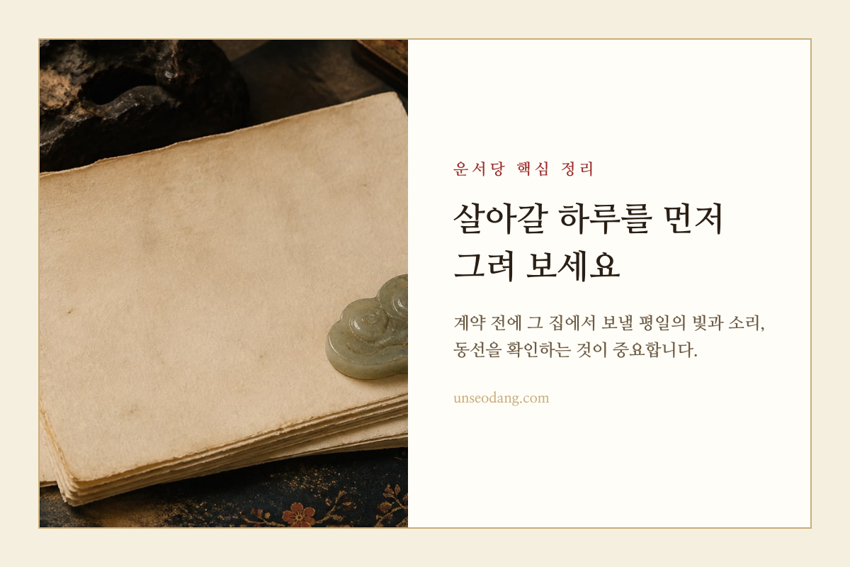 새집의 하루 생활 동선과 조건을 차분히 기록하는 서책