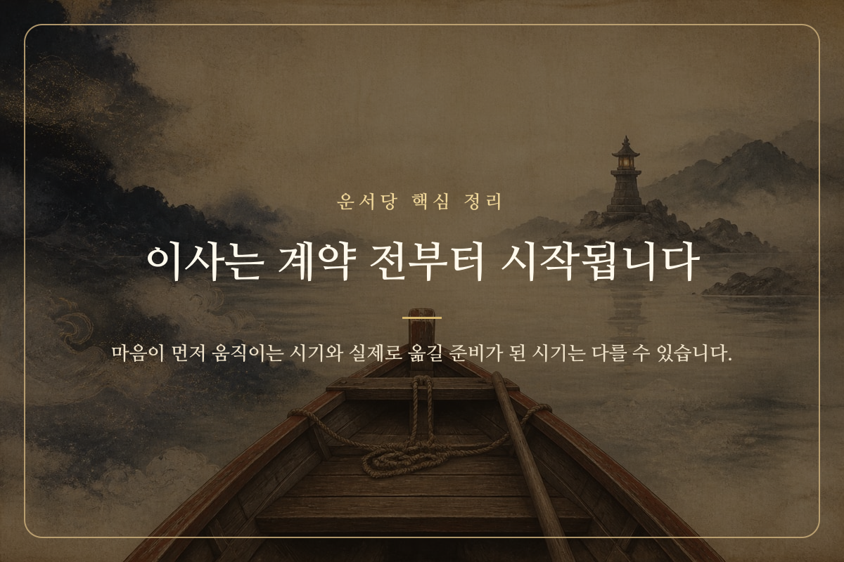 현재 집과 새집 사이에서 이동 방향을 살피는 나침반 이미지