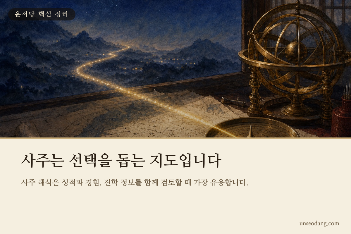 여러 진로 방향을 가리키는 나침반과 선택지를 담은 정보 카드