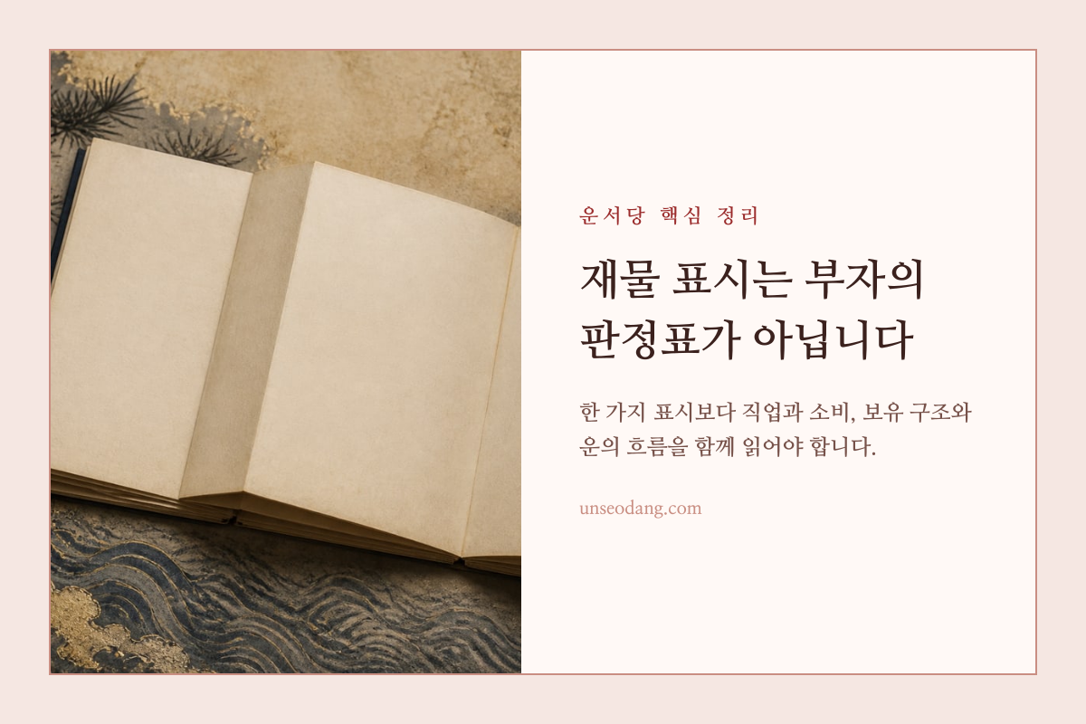 여러 재물운 지표를 한 권의 기록으로 종합해 해석하는 이미지