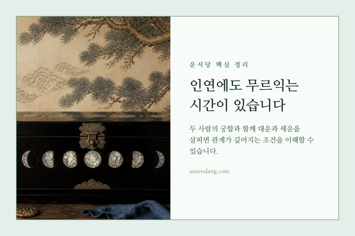 달의 변화와 함께 두 사람의 인연이 깊어지는 시기를 표현한 이미지 카드