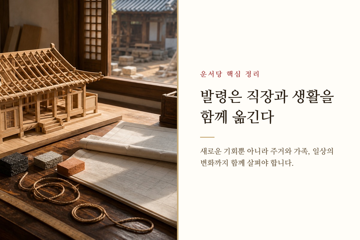 지방 발령 통지서와 두 갈래 길을 표현한 이미지