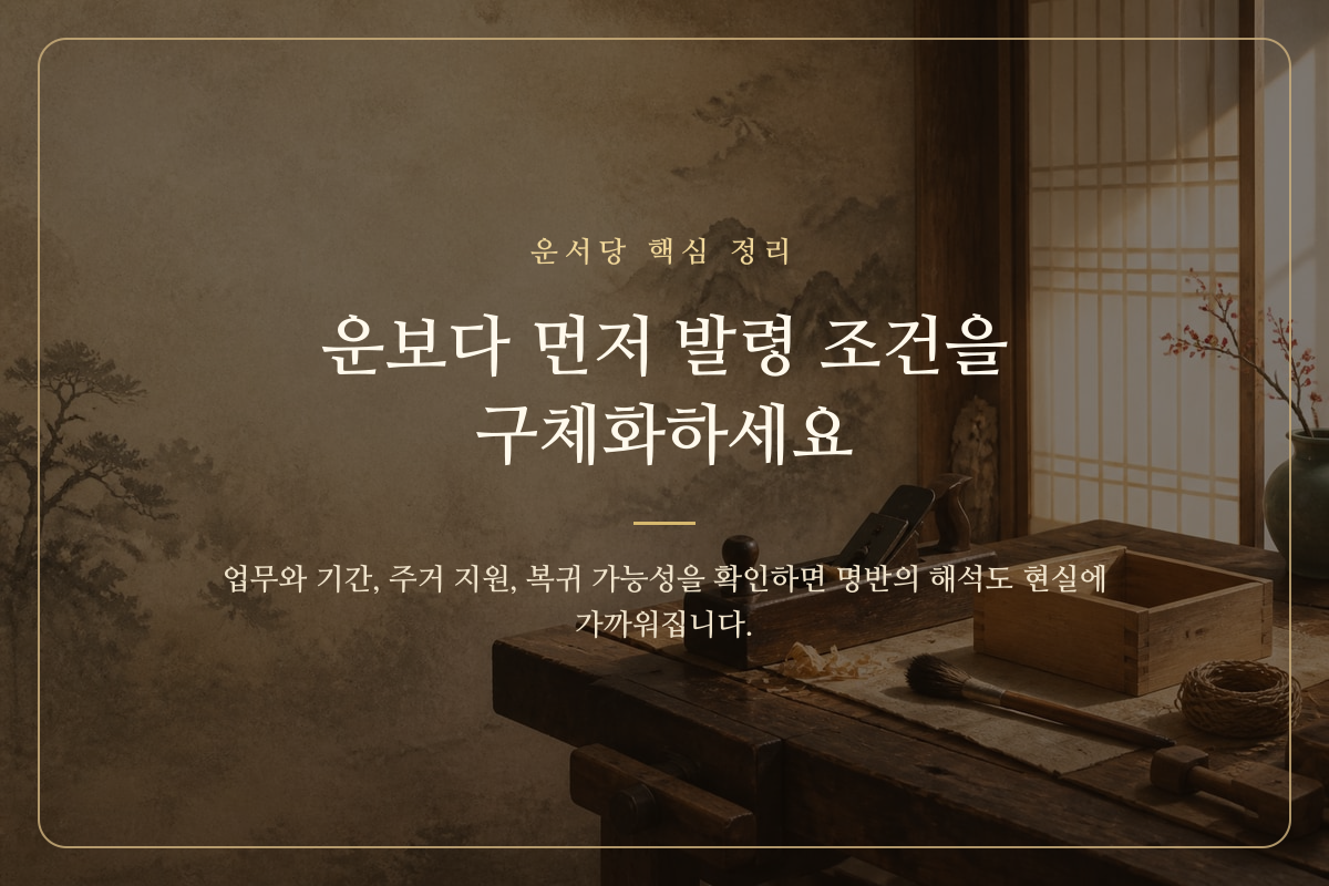 발령 기간과 업무 및 주거 조건을 작업대 위에서 점검하는 이미지