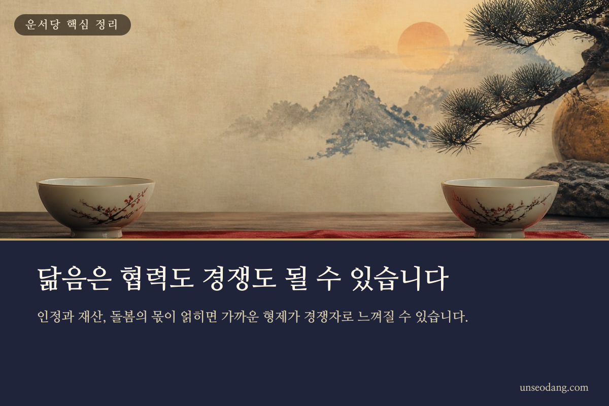 가족의 몫과 책임이 양쪽 저울에 놓인 이미지