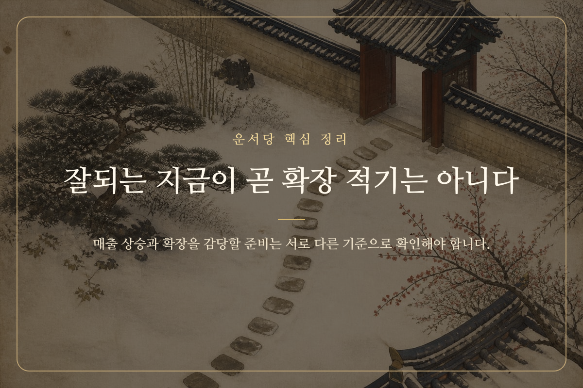 현재 매장과 새 지점으로 갈라지는 길 앞에서 확장을 고민하는 모습